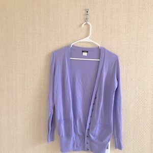 J Crew lavender cotton cardigan with pockets